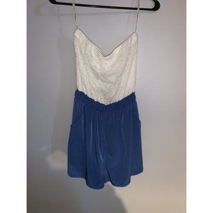 Forever 21 White Lace Blue Bottom Romper Size Small With Pockets